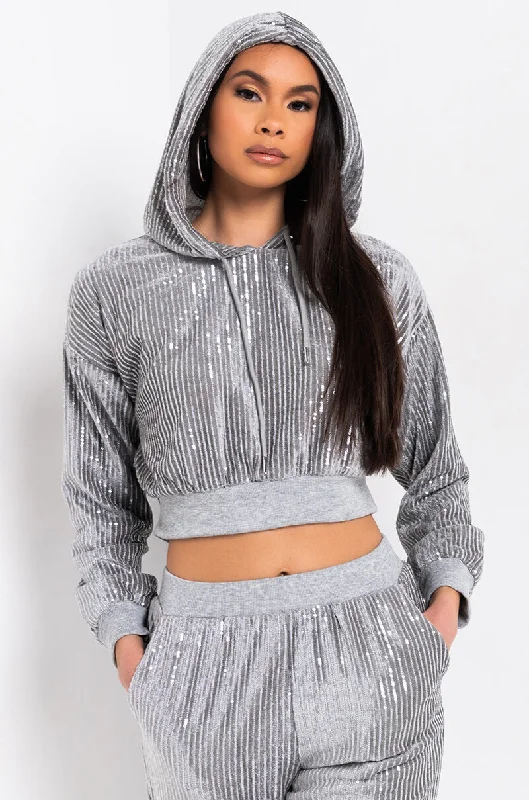 Graphic Print Hoodie-I CHOSE MY VIBE CROPPED HOODIE WITH SPARKLES