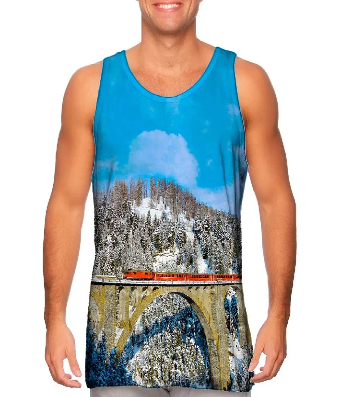 Relaxed Fit Tank-Red Train Swiss Alps