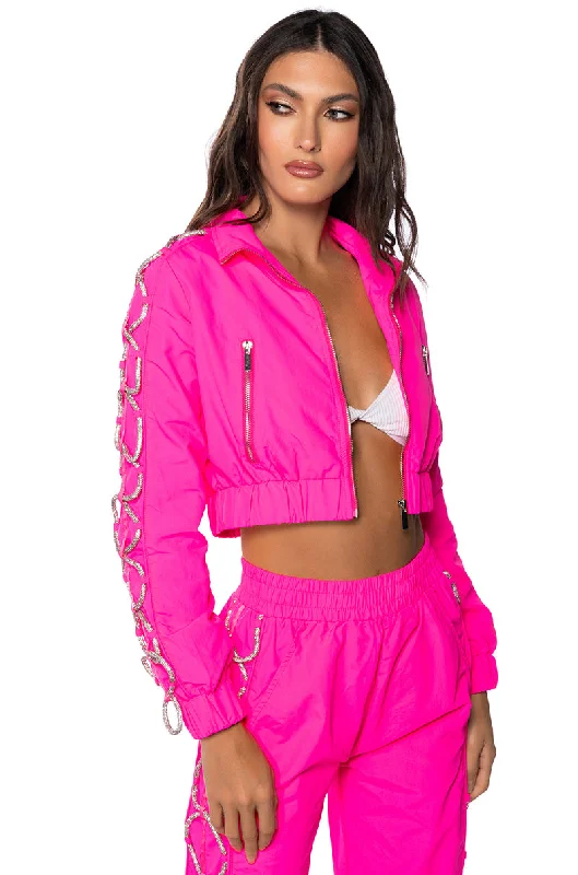 Graphic Jacket-DIAMOND LACE UP TRACK JACKET