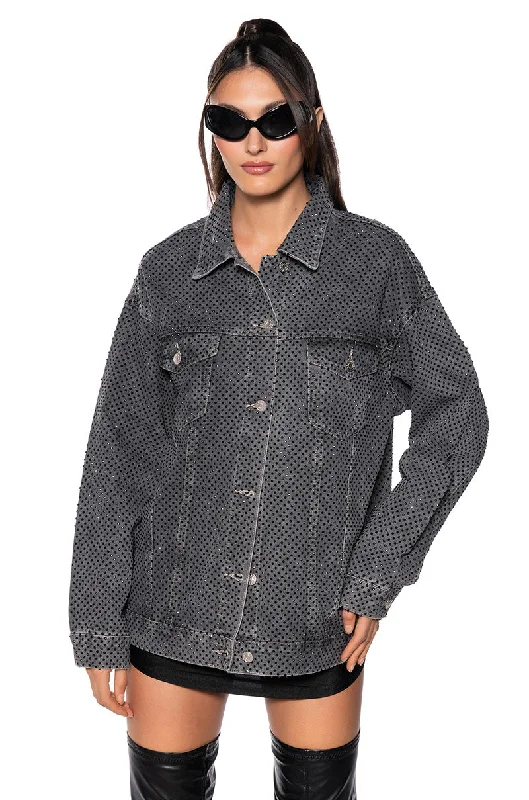 Bomber Jacket-MOONLIGHT SERENADE RHINESTONE DENIM JACKET