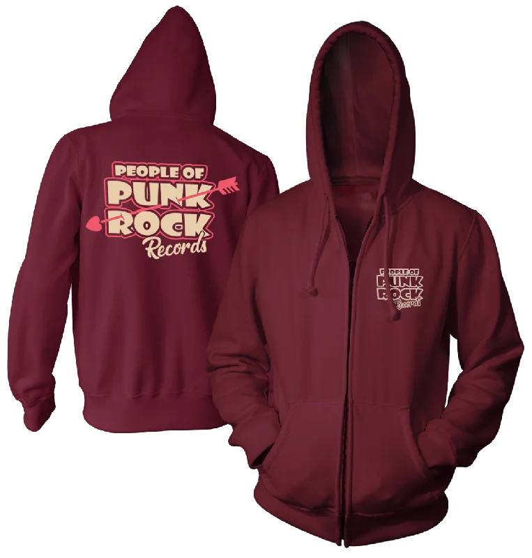 Warm Hoodie-POPR Records "Heart & Arrow Logo" (Maroon) (Zip Hoodie)