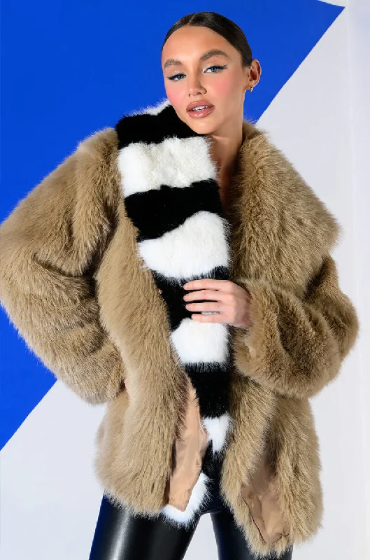 Trendsetting Bomber Jacket-OVERSIZE SOFT FAUX FUR STRIPE JACKET