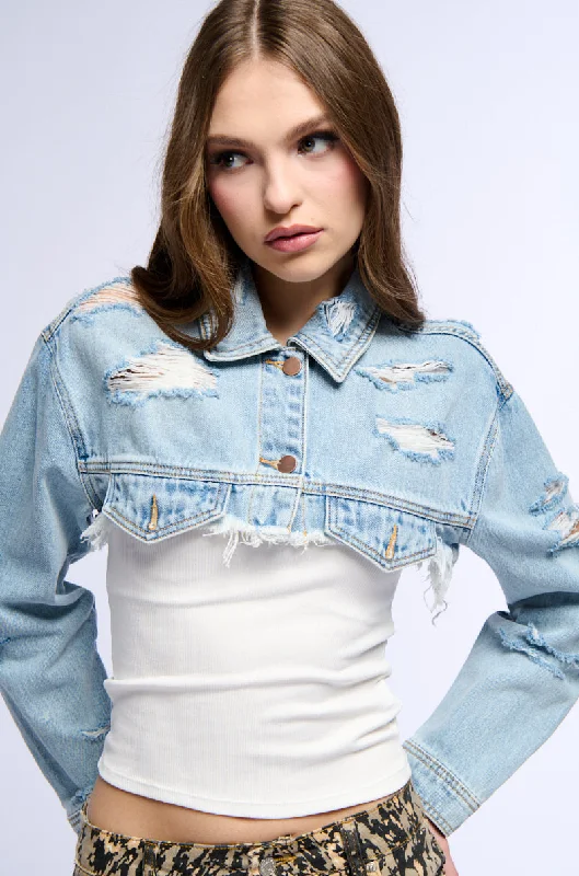 Bomber Jacket-ULTRA CROP DENIM JACKET