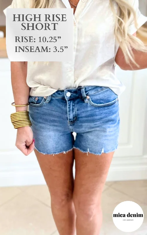 Warm Weather Shorts-The Acadia High Rise Cut Off Denim Shorts | Mica - Final Sale