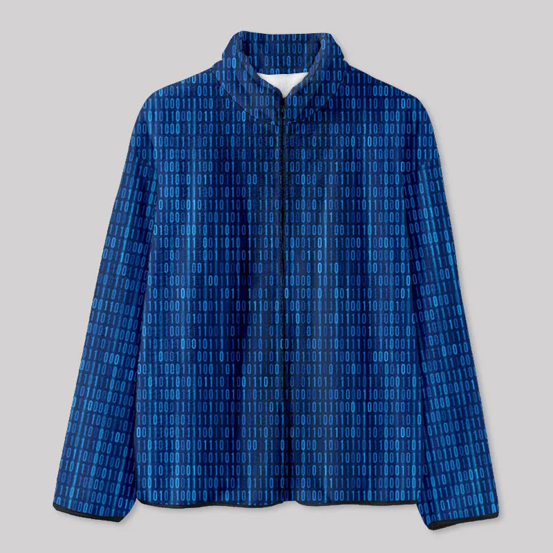 Windbreaker Jacket-Binary Computer 1s and 0s Blue Fleece Jacket