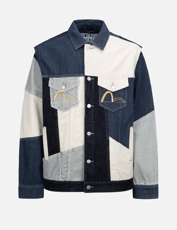 High-performance Jacket-Tri-Tone Fabric Mixed Denim Jacket