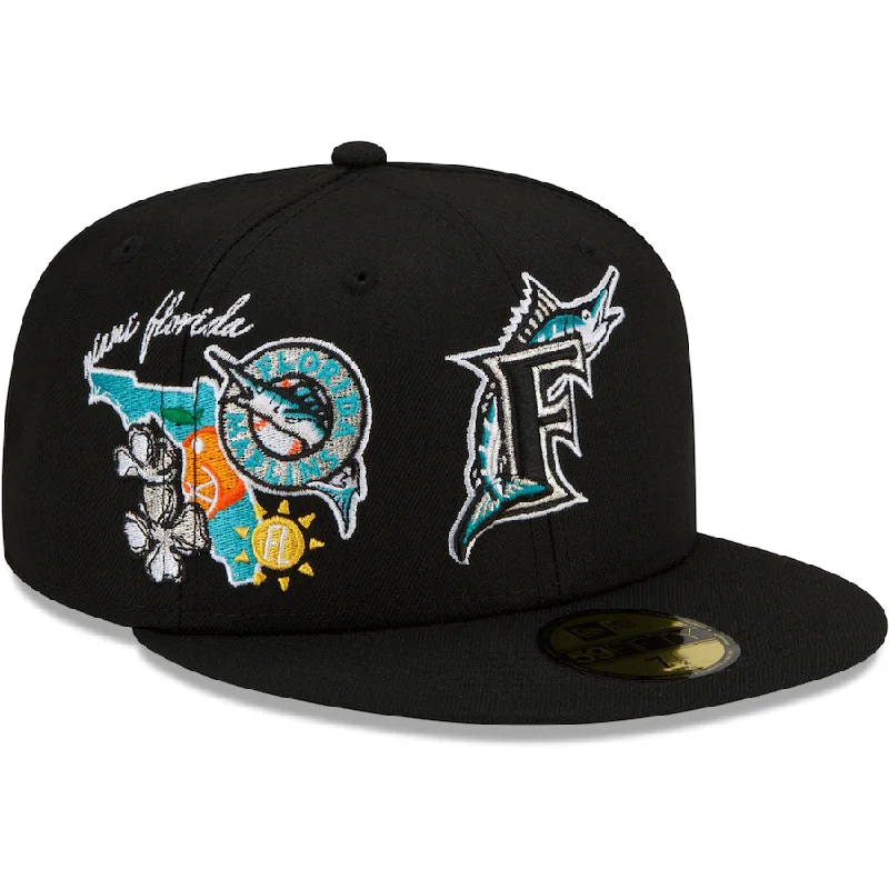 Travel Style Hat-Miami Marlins New Era City Cluster 59FIFTY Fitted Hat - Black