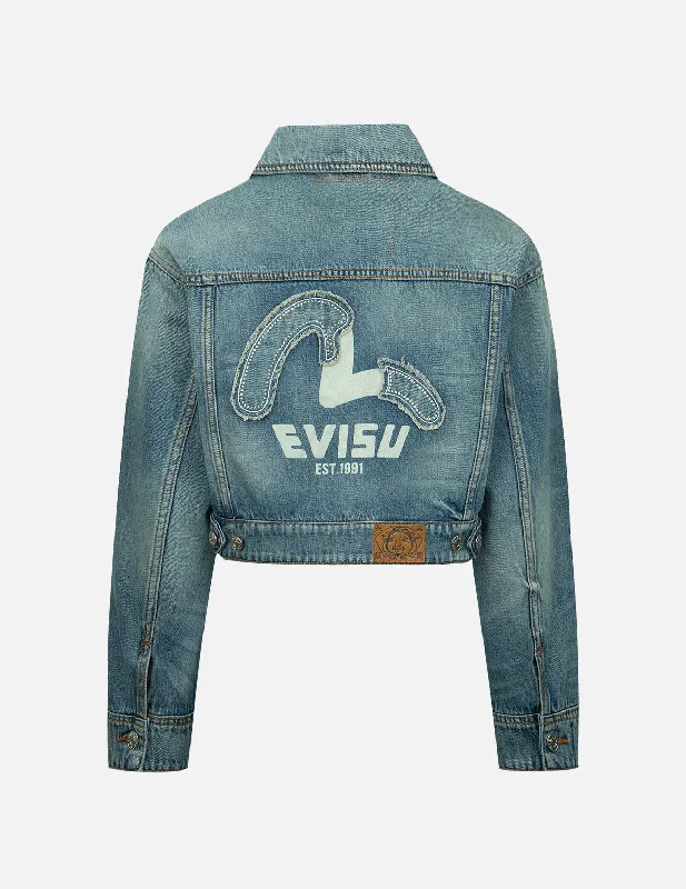 Utility Fit Jacket-Embellished Denim Seagull Appliqué Denim Jacket