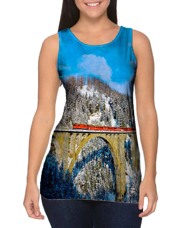 V-neck Tank-Red Train Swiss Alps