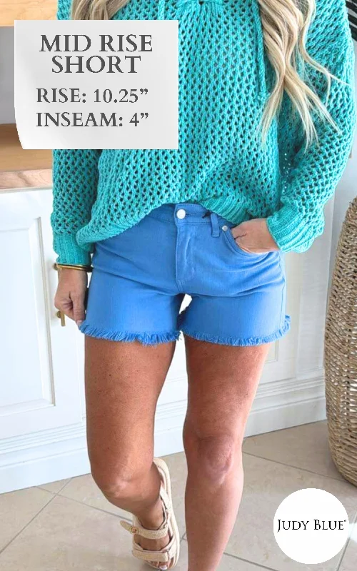 Comfortable Denim Shorts-Lexi Sky Blue Garment Dyed Mid-Rise Denim Shorts - Final Sale