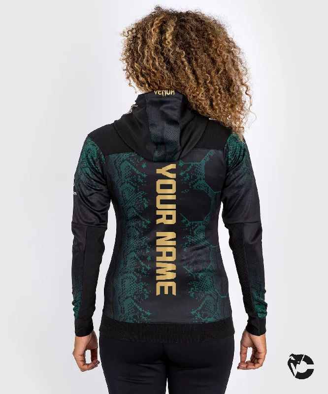 Lightweight Sweatshirt Hoodie-UFC Adrenaline by Venum Personalized Authentic Fight Night Women’s Walkout Hoodie  - Emerald Edition - Green/Black/Gold