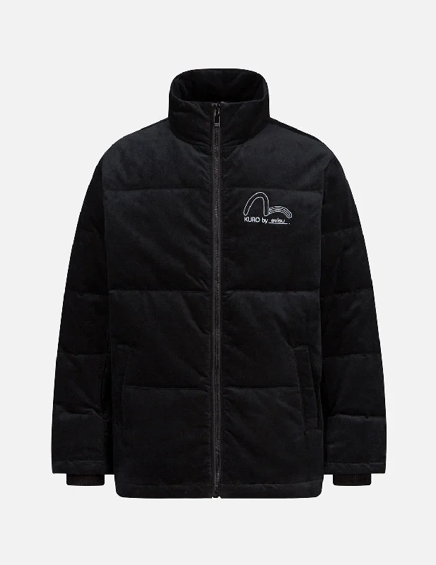 Snow Jacket-Seagull and Slogan Embroidered Velvet Down Jacket