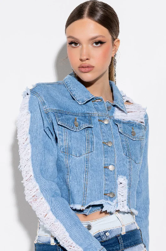 Street Style Jacket-ULTRA DISTRESSED CROP DENIM JACKET