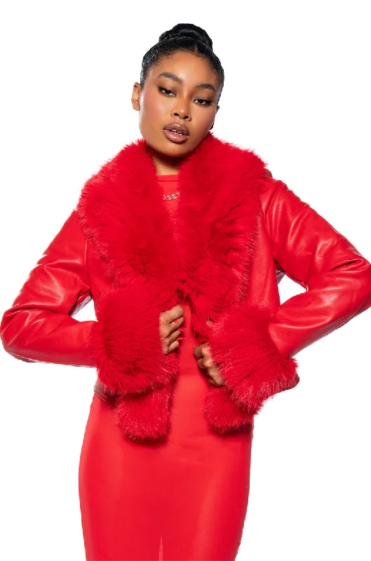 Adventure Ready Jacket-LUNA CROP JACKET WITH FUR COLLAR IN RED