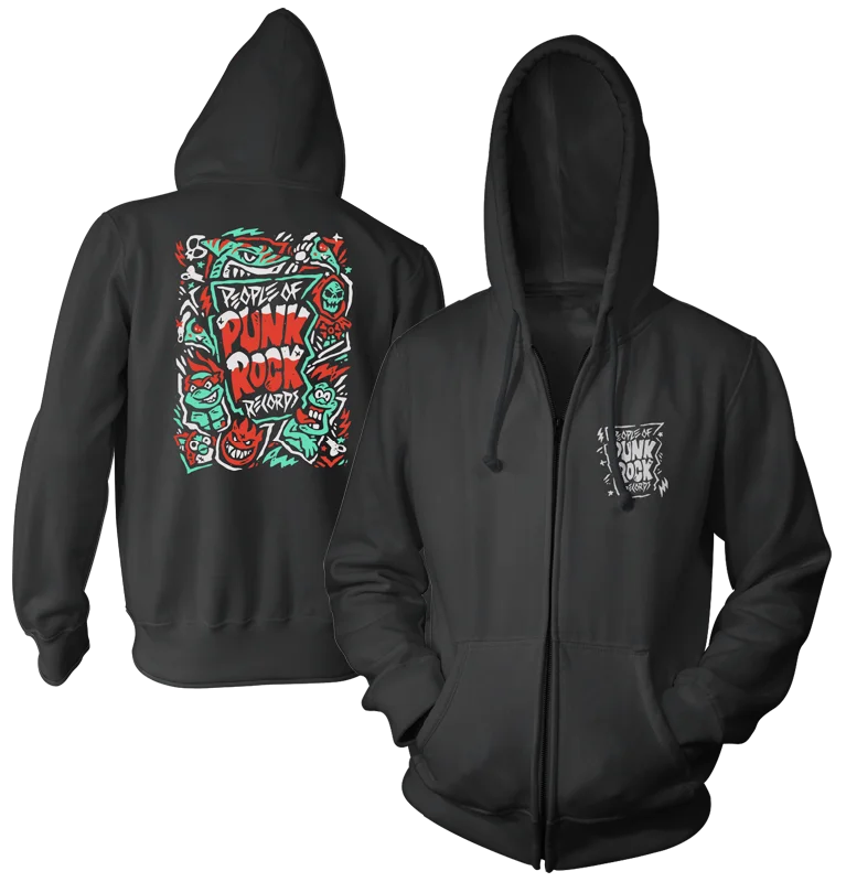 Statement Hoodie-POPR Records "Dead Logo" (Black) (Zip Hoodie)