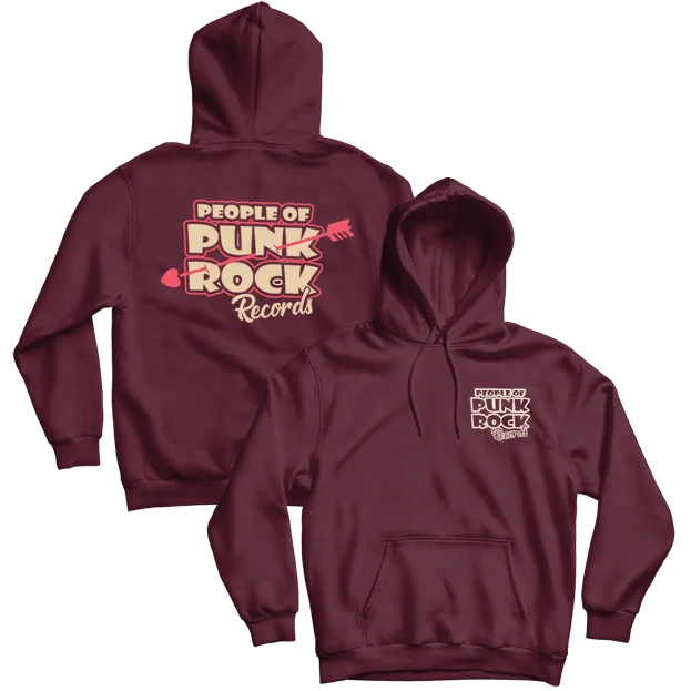 Streetwear Hoodie-POPR Records - "Heart & Arrow Logo" (Maroon) (Pullover Hoodie)