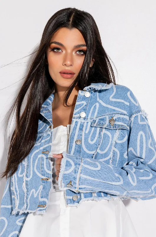 Sporty Jacket-WIGGLE PRINT DENIM JACKET