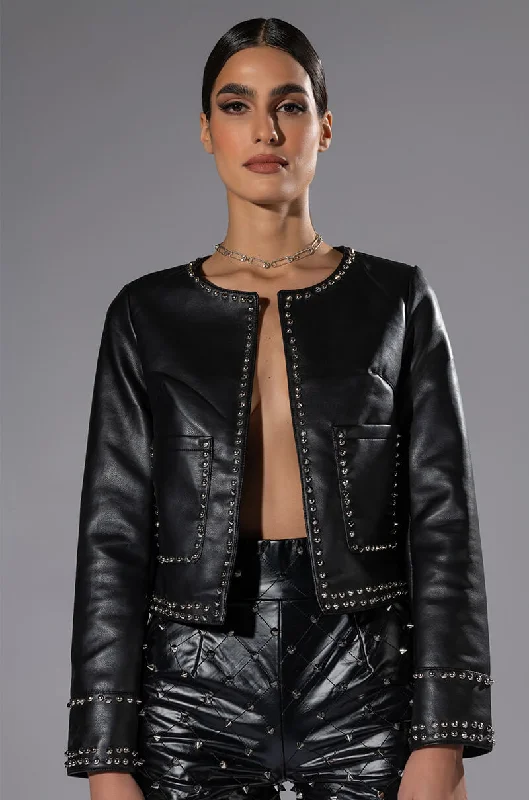 Hoodie Jacket-READY FOR THE PARTY STUDDED PU JACKET