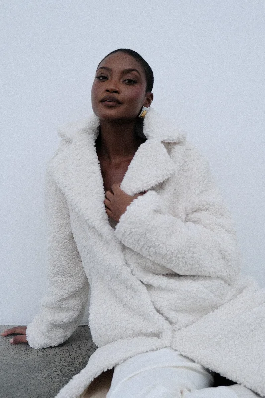 Faux Fur Jacket-Izzy Boucle Coat - Cream