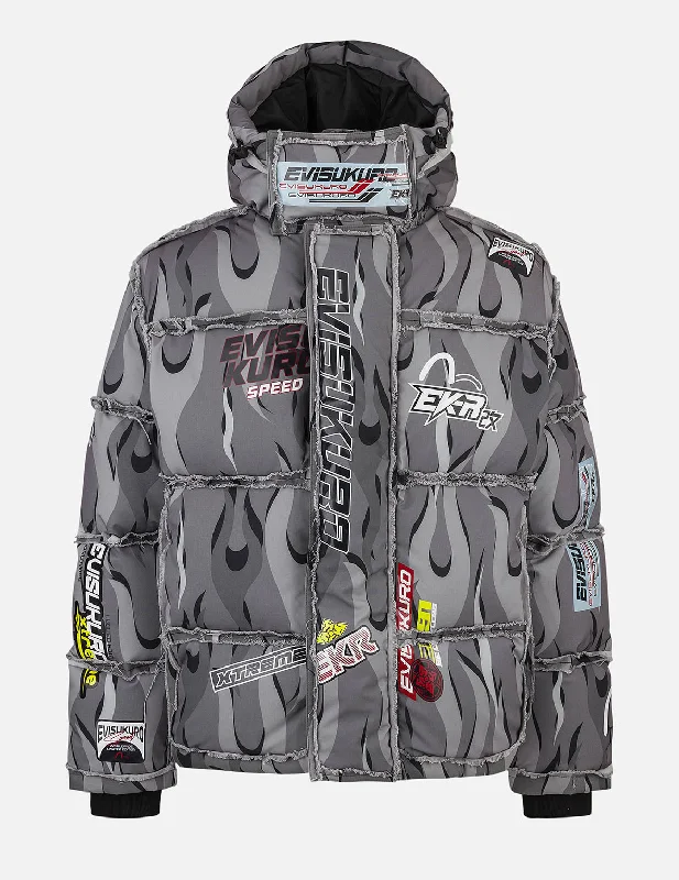 Varsity Jacket-Tear-Away Racing Camouflage Oversized Down Jacket