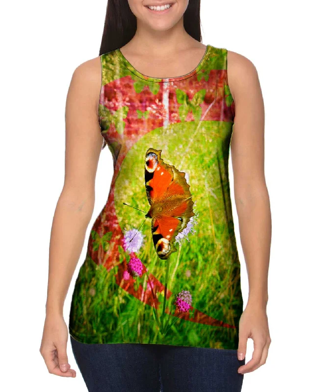 Crop Tank-Pink Grass Butterfly