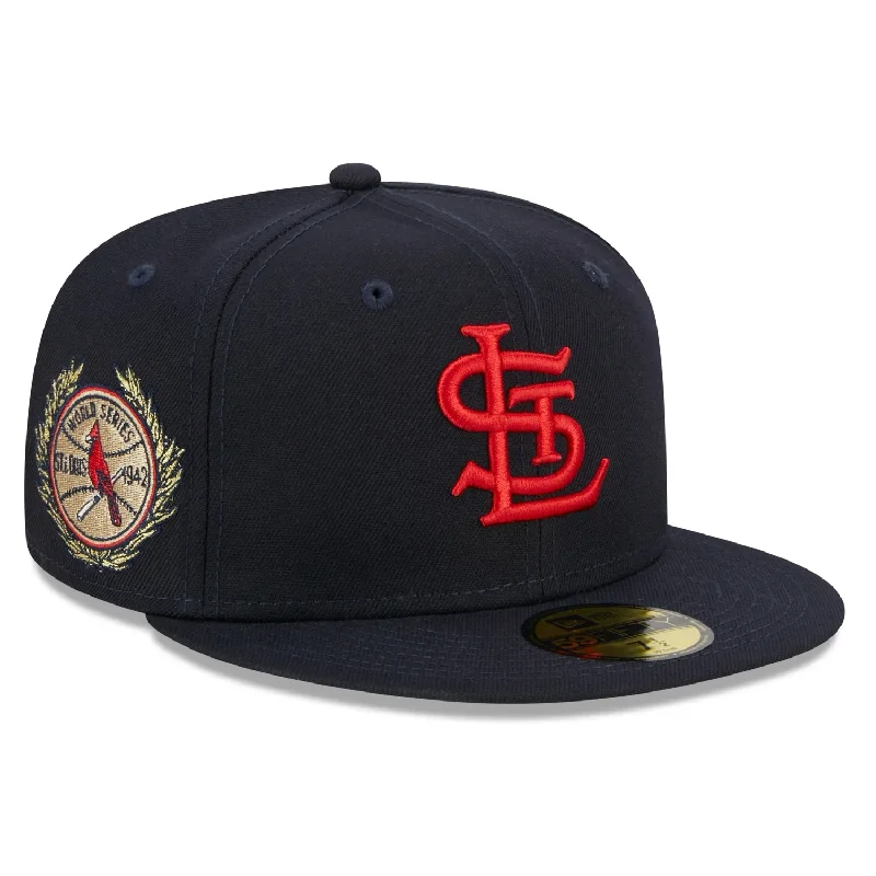 Boater Hat-New Era St. Louis Cardinals Laurel 1942 World Series Side Patch 59fifty Fitted Cap-Navy