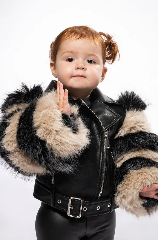 Parka Jacket-KIDS VENETA MOTO JACKET WITH FAUX FUR ARM