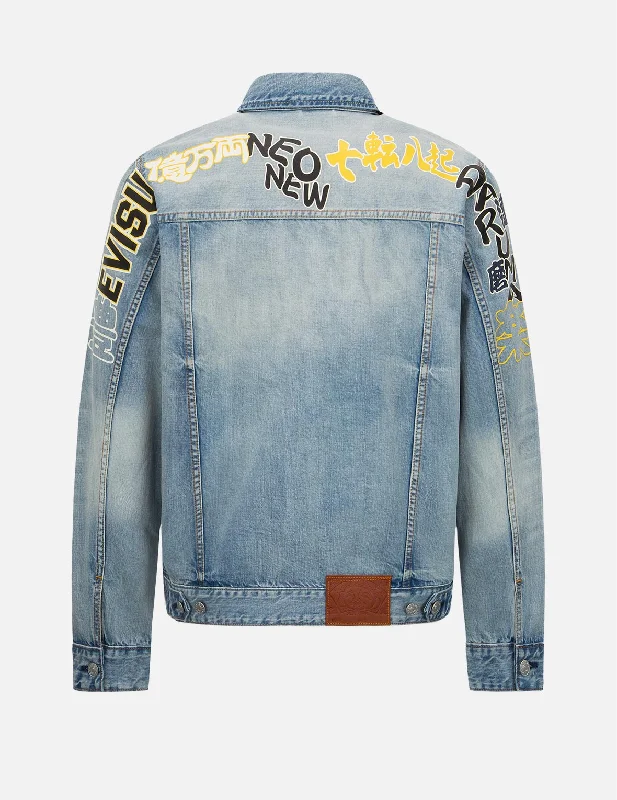 Casual Jacket-Slogan Daicock Print Denim Jacket