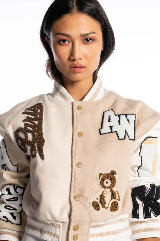 Performance Jacket-AZALEA WANG BEIGE RUELA VARSITY JACKET