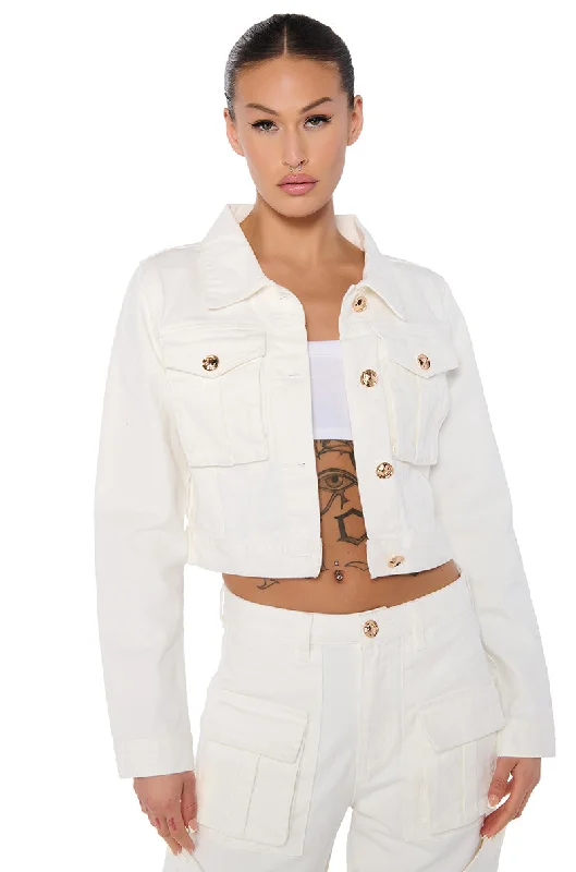 Trendy Jacket-ELEVATED WHITE WASH DENIM UTILITY JACKET