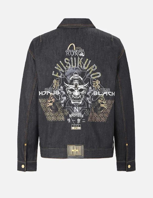 Trendy Jacket-Hannya and Logo Embroidered Denim Jacket