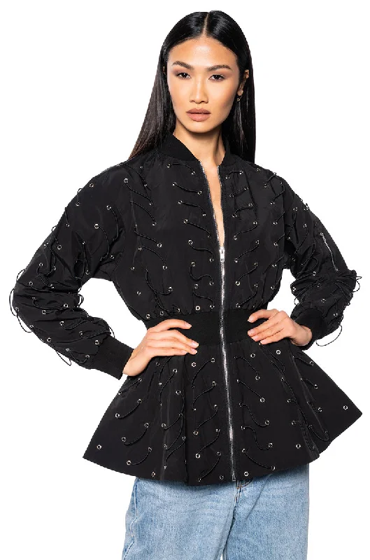 Double-breasted Jacket-EYE KNEW IT CINCHED BOMBER JACKET