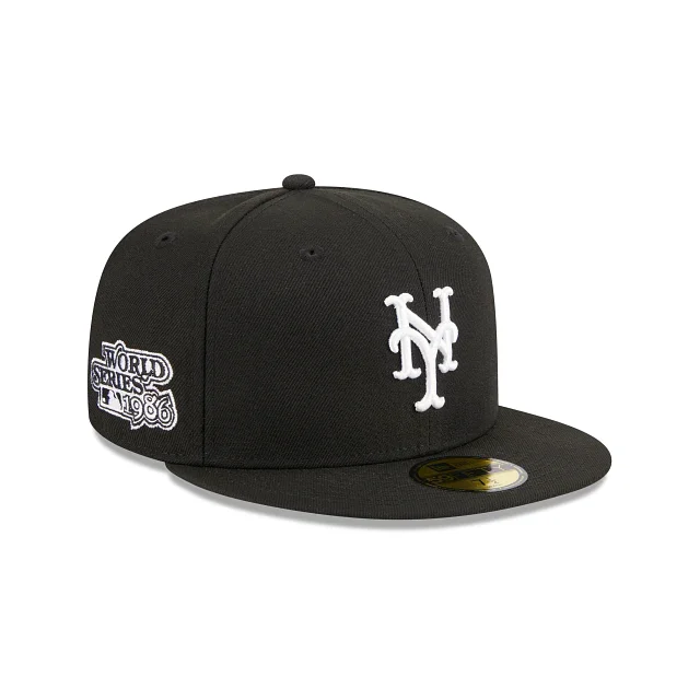 Classic Baseball Hat-New Era New York Mets Side patch 1986 World Series 59Fifty Fitted Hat-Black/White