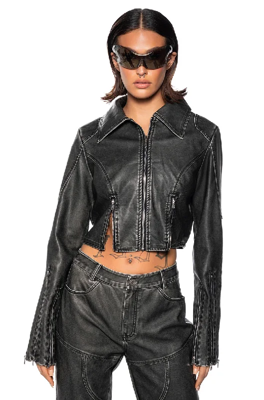 Zip-up Jacket-FAST LANE DISTRESSED MOTO JACKET