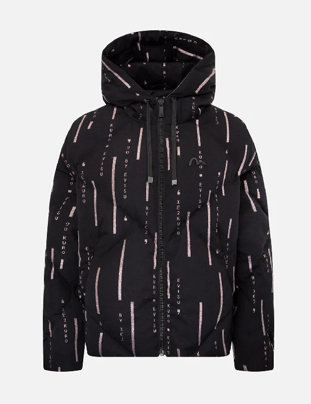 Sporty Jacket-Monogram Metallic Logo Print Down Jacket