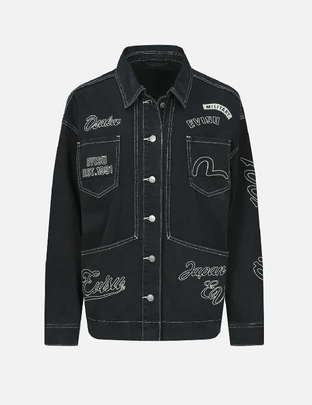 Functional Jacket-Logo and Seagull Embroidery Denim Jacket