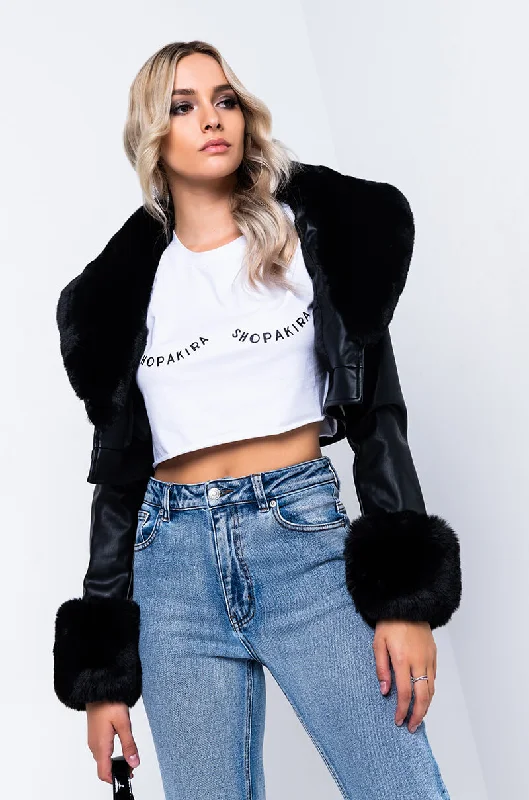 Tactical Jacket-AZALEA WANG FUR TRIM GISELLE CROP JACKET