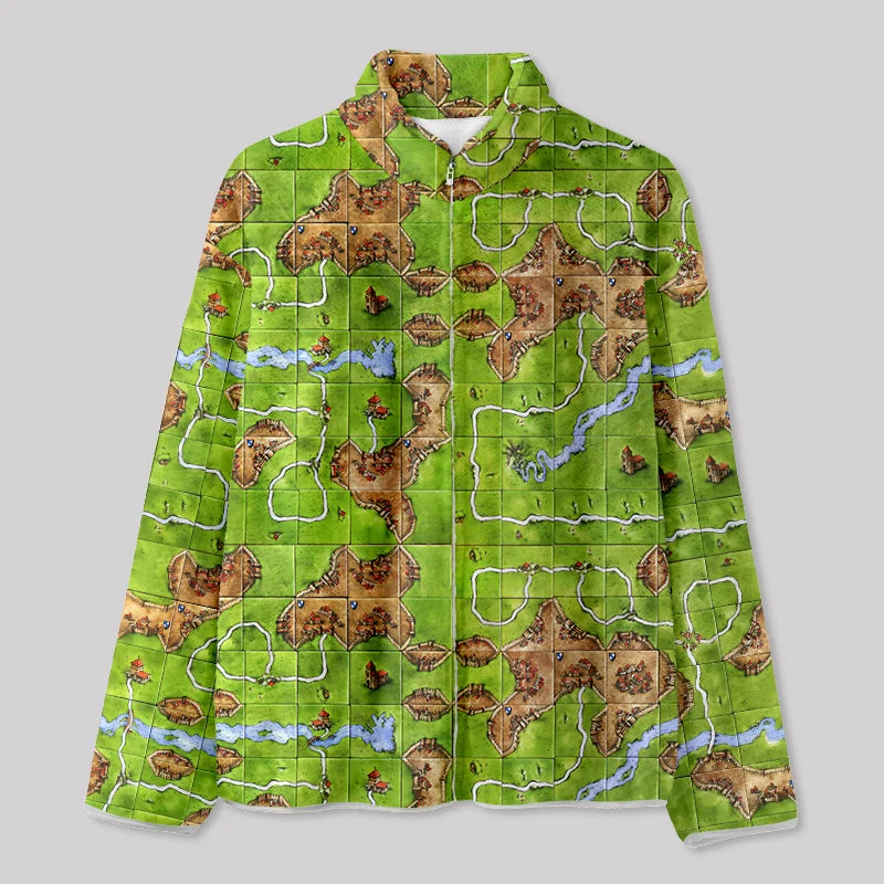 Bomber Jacket-Towns Board Game Map Grass Green Fleece Jacket