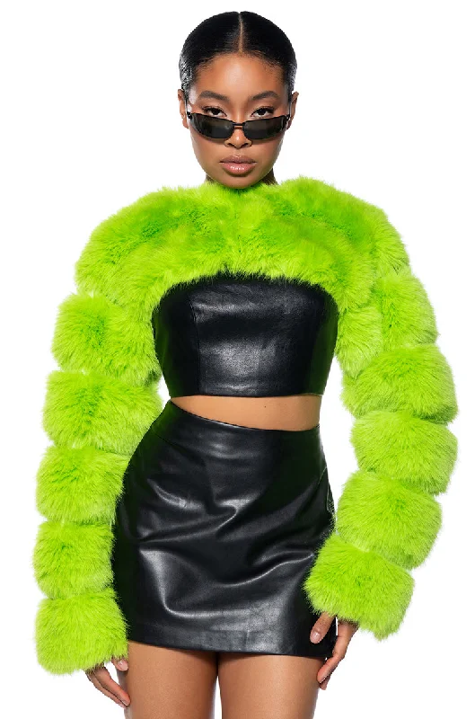 Track Jacket-LADIES NIGHT ULTRA CROP FAUX FUR JACKET