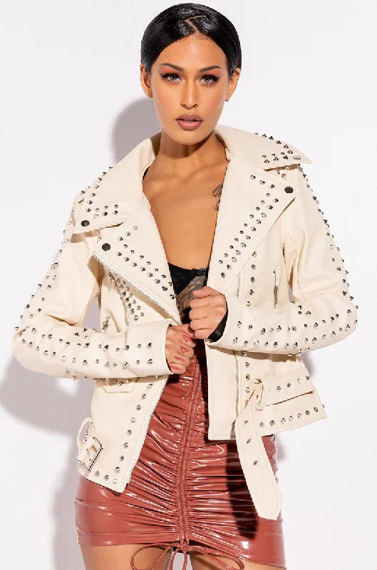 Premium Jacket-AZALEA WANG SUMMER SET STUDDED MOTO JACKET