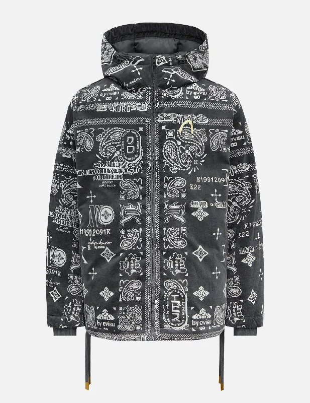 Trendsetting Bomber Jacket-Monogram Paisley and Logo Print Down Jacket