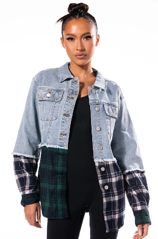 Fashion Jacket-HAILEY DENIM PLAID OVERSIZED JACKET