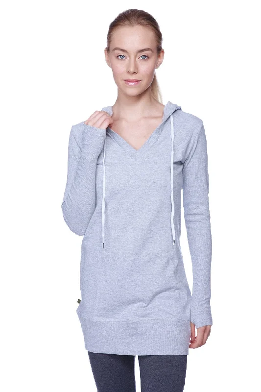 Iconic Hoodie-Women's Long Body Hoodie Top (Heather Grey w/Charcoal)