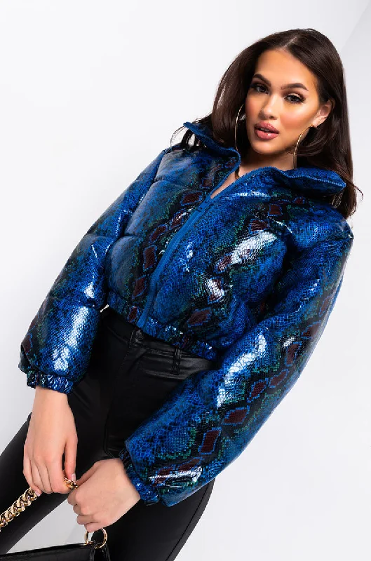 Tech Jacket-AZALEA WANG BLUE PARK SNAKE PUFFER JACKET