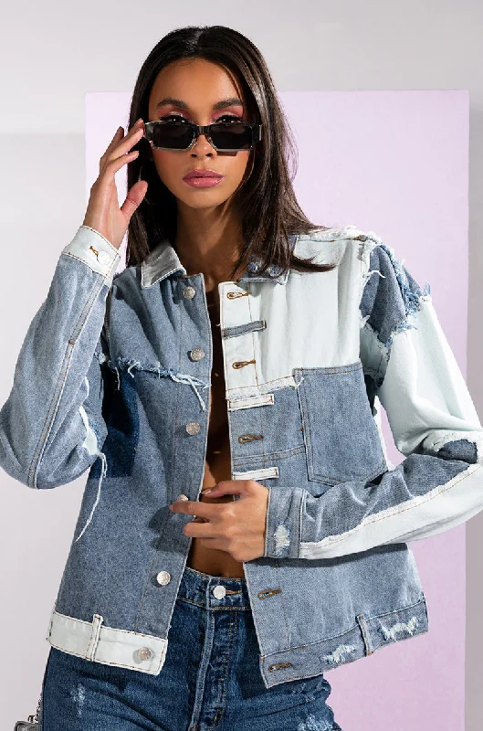 Chic Jacket-PATCH WORK BOYFRIEND DENIM JACKET