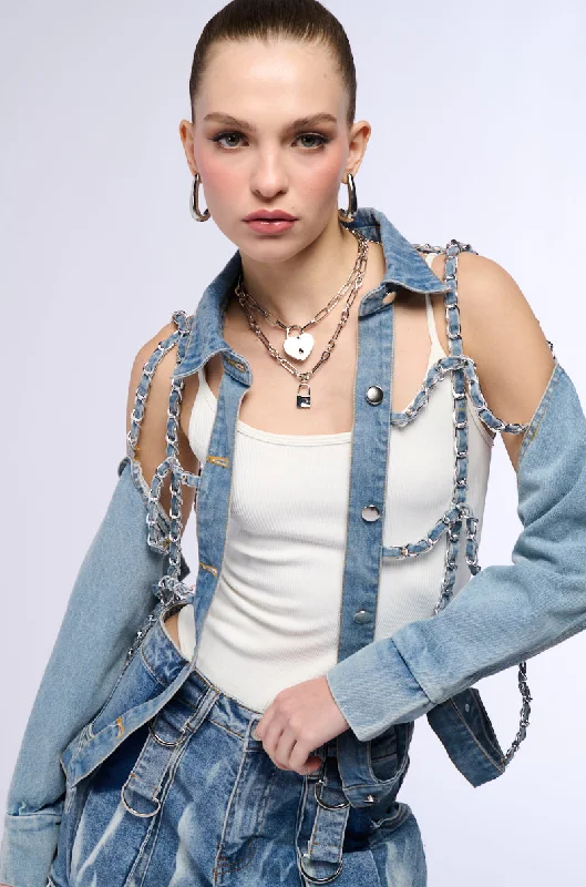 High-performance Jacket-CAGED DENIM AND EXPOSED BODICE JACKET