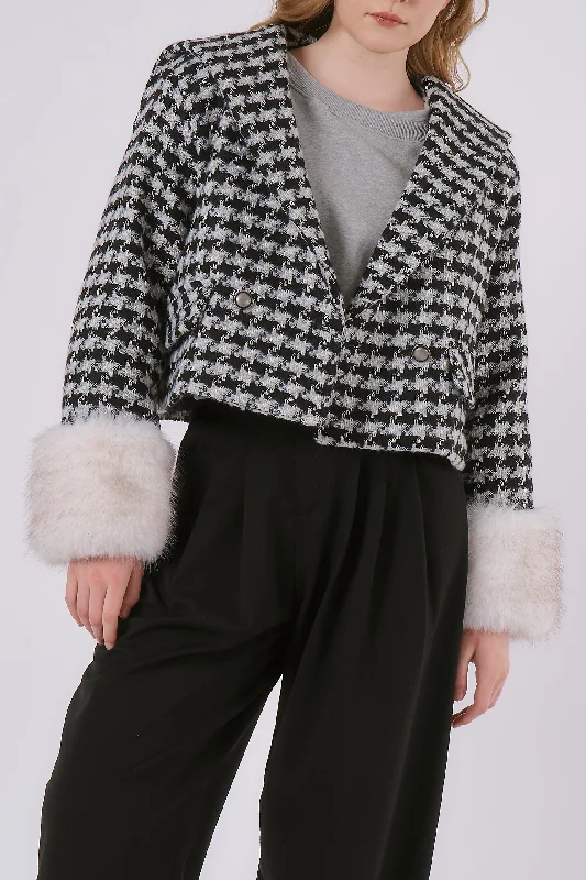 Designer Jacket-Poline Faux Fur Houndstooth Jacket