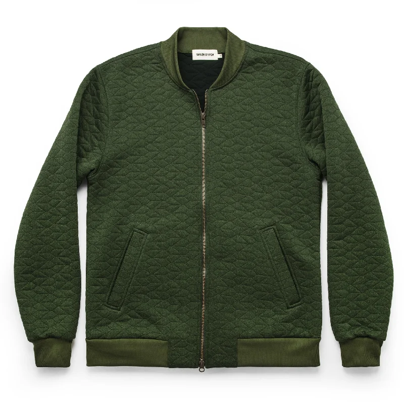 Fleece Jacket-The Inverness Bomber in Olive Knit Quilt