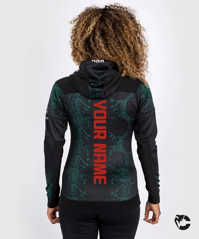 Long Sleeve Hoodie-UFC Adrenaline by Venum Personalized Authentic Fight Night Women’s Walkout Hoodie - Emerald Edition - Green/Black