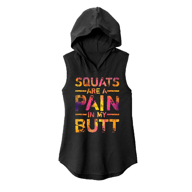 Graphic Print Hoodie-Squats are a pain Sleeveless Hoodie